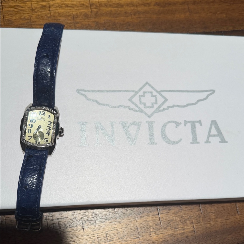Invicta Blue Leather Strap Women's Watch with Cream Dial